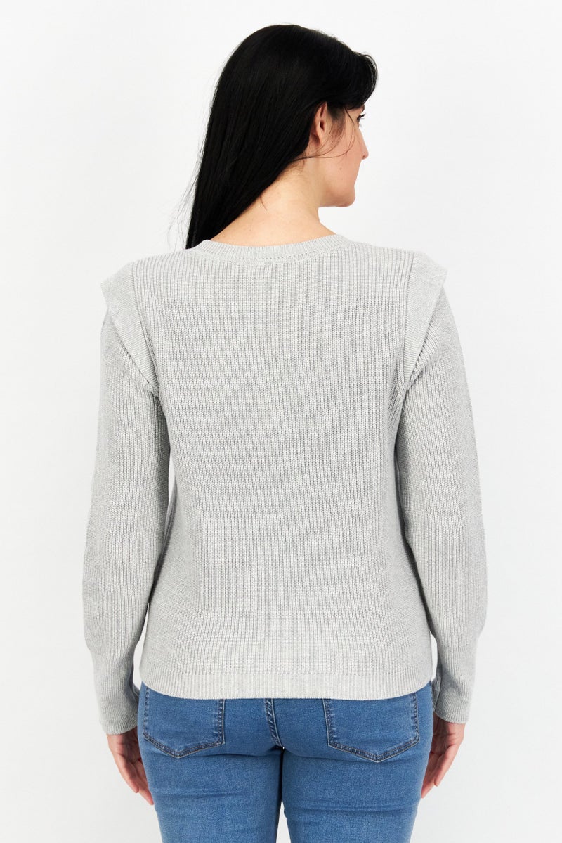 ESPRIT Women Round Neck Long Sleeve Textured Sweater, Grey - Image 4