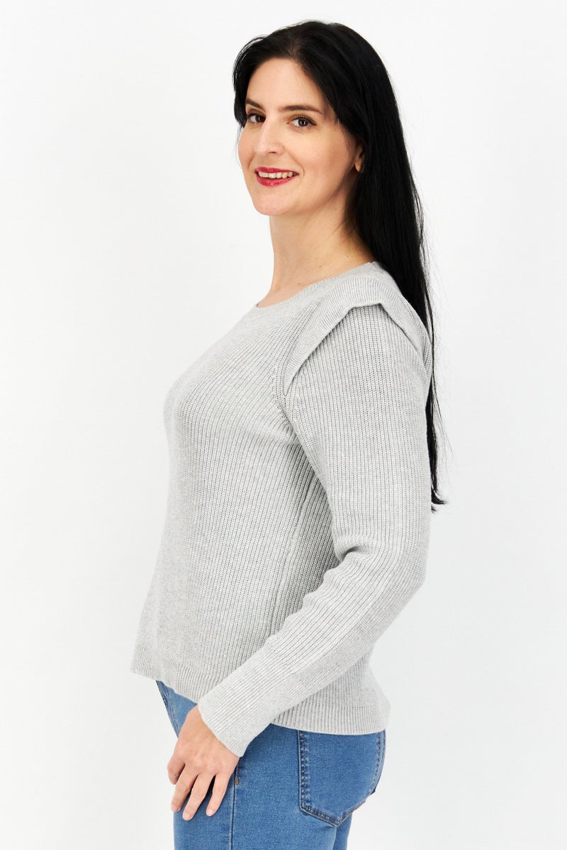 ESPRIT Women Round Neck Long Sleeve Textured Sweater, Grey - Image 2