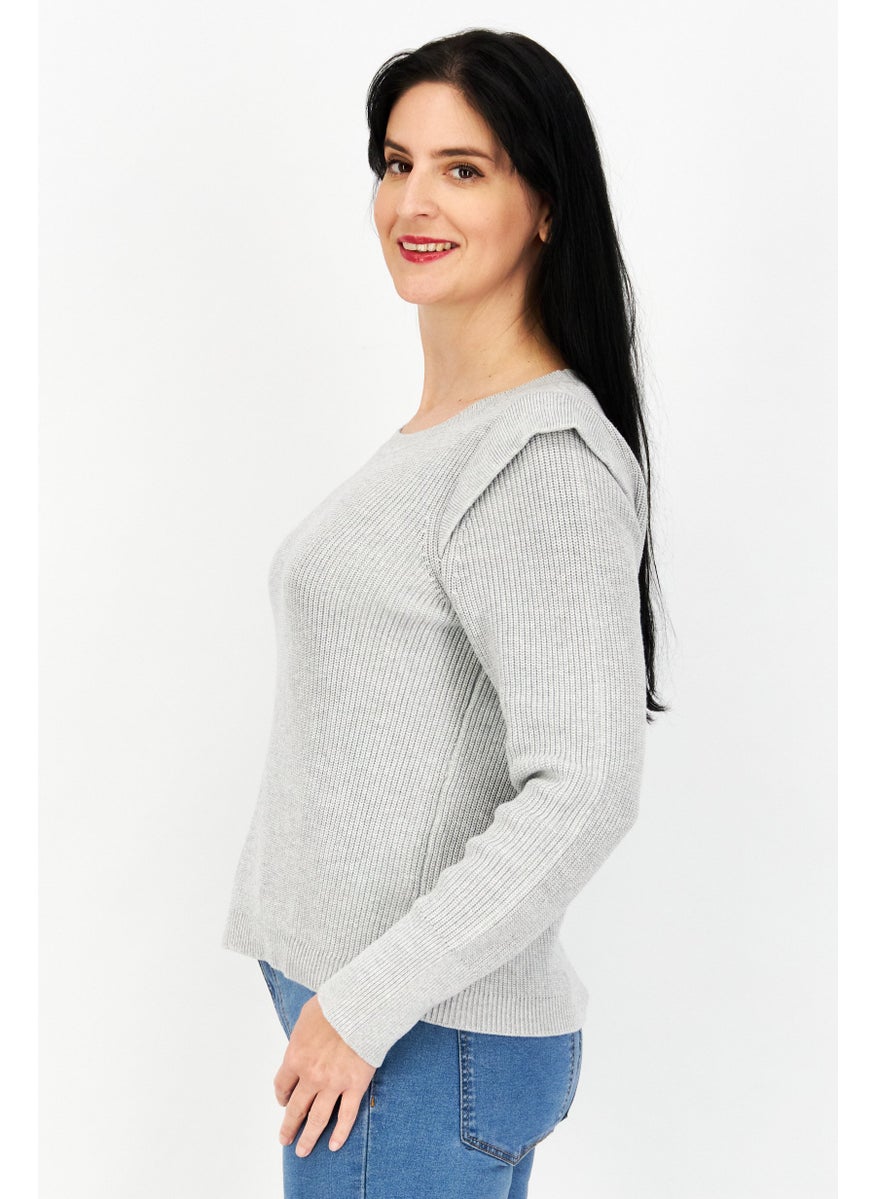 ESPRIT Women Round Neck Long Sleeve Textured Sweater, Grey  - Image 4