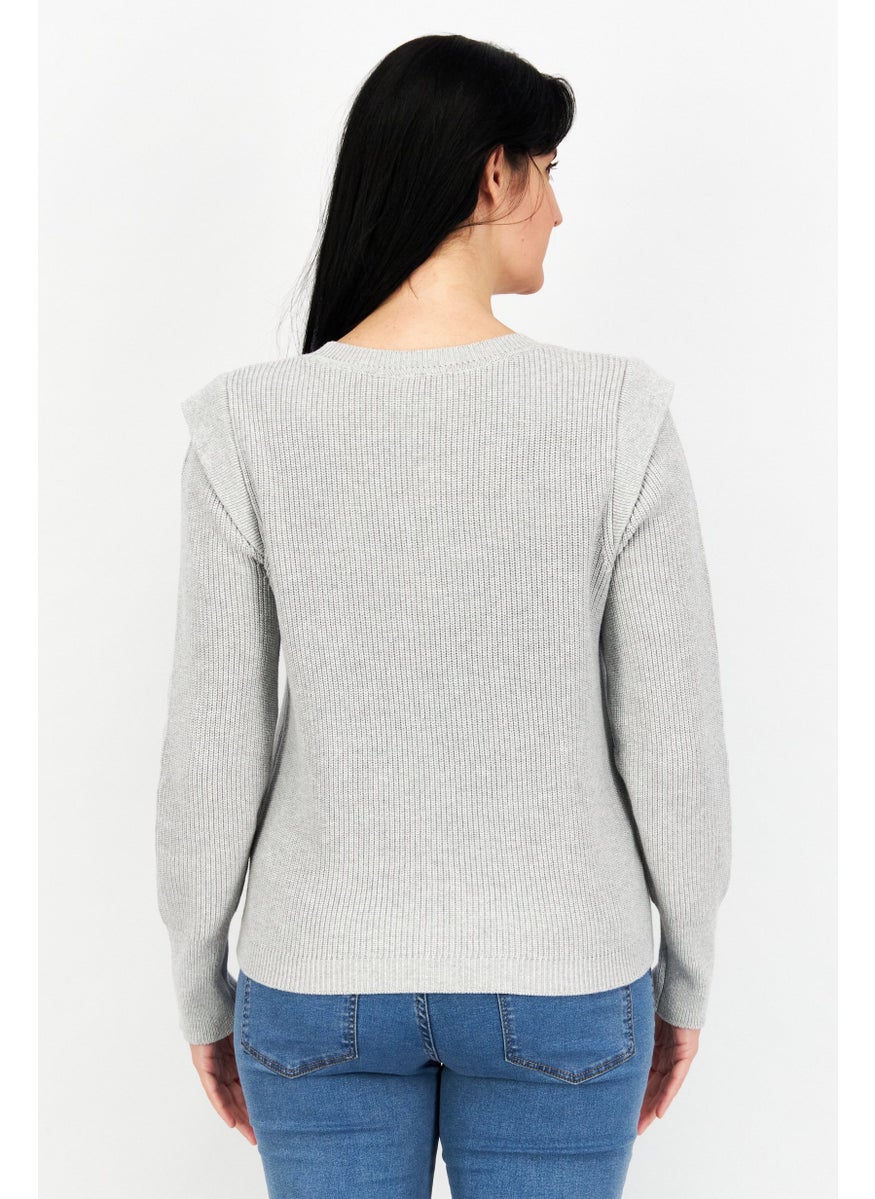 ESPRIT Women Round Neck Long Sleeve Textured Sweater, Grey  - Image 2