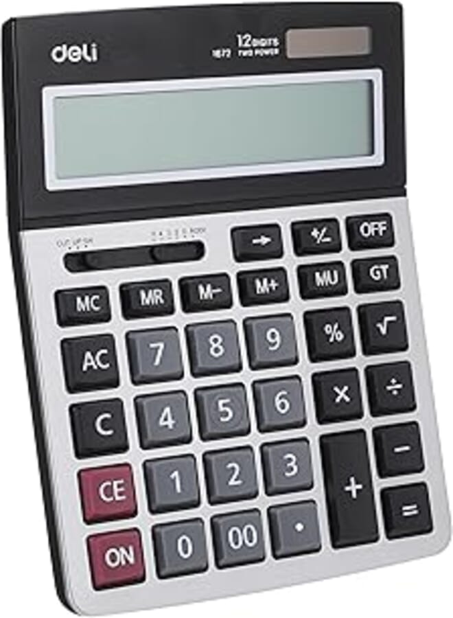 Deli Desktop Calculator - Metal-12 digits - Silver - Dual power (AAA) - E1672