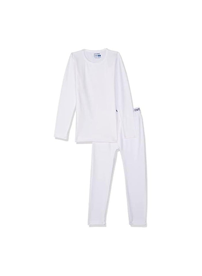 كوتونيل طقم ملابس داخلية حراري للأولاد من قطنيل، مكوّن من بلوزة بأكمام طويلة وياقة دائرية مع بنطال ليجنز بطبعة الشعار