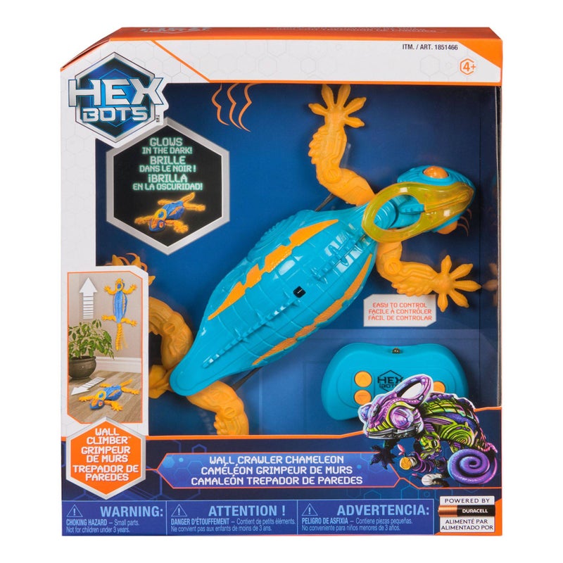 Hex Bots Wall Crawler Chameleon Glow-in-the-Dark RC Toy (Blue/Orange) - Image 1
