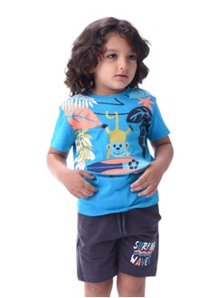 Kids Boys Set Comfortable 2-Piece T-Shirt & Shorts Set (2-8 Years)-  Blue & Grey