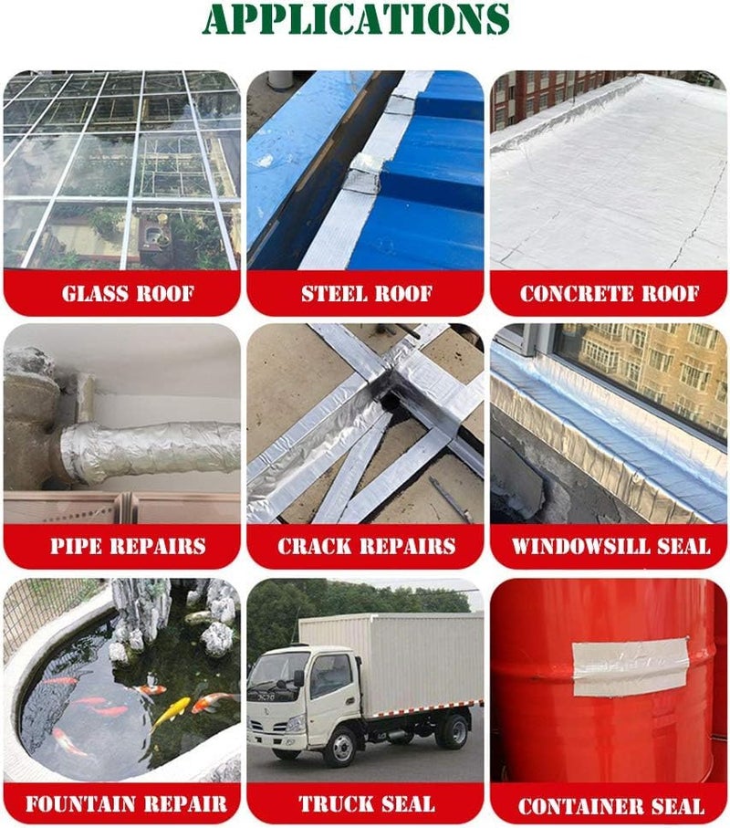 FEELING MALL Professional Super Self Adhesive Waterproofing Aluminum Butyl Rubber Tape for UV Resistant Pipe Metal Leak Window Seal Boat Roof Sealing Tape for Crack fix Water Tanks (10 CM X 5 MT.) - Image 5