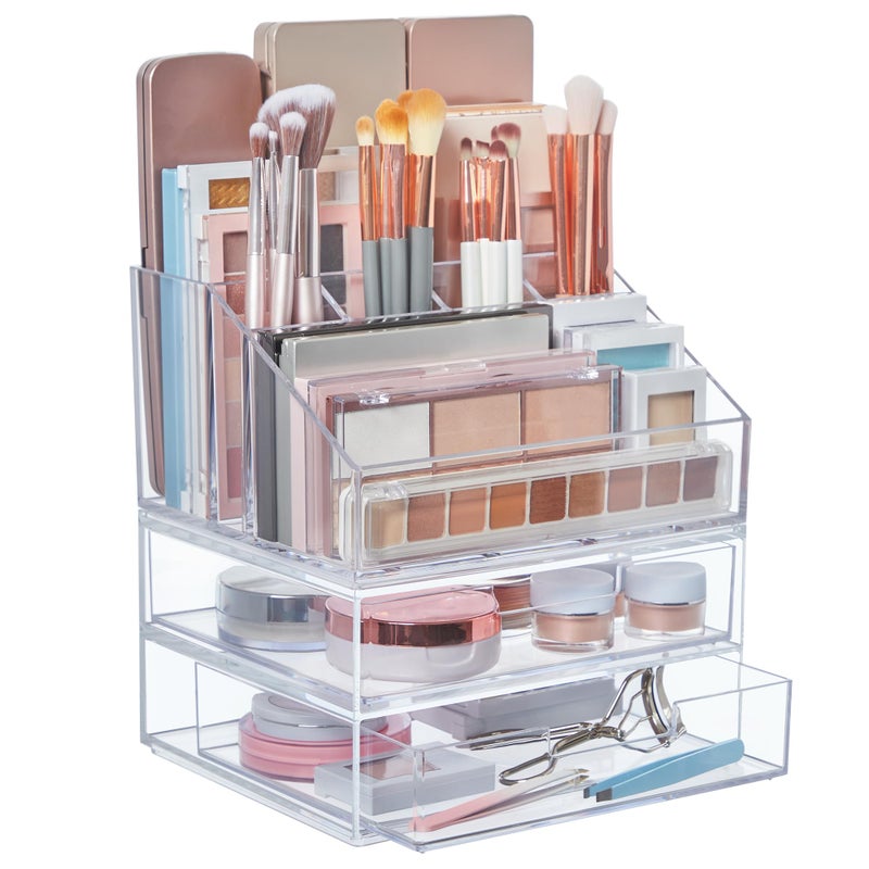 STORi Chloe Stackable Makeup Holder & Drawer Organizer Set, Clear, BPA-Free Plastic, Made in USA, Organize Brushes, Cosmetics & Beauty Essentials - Image 1