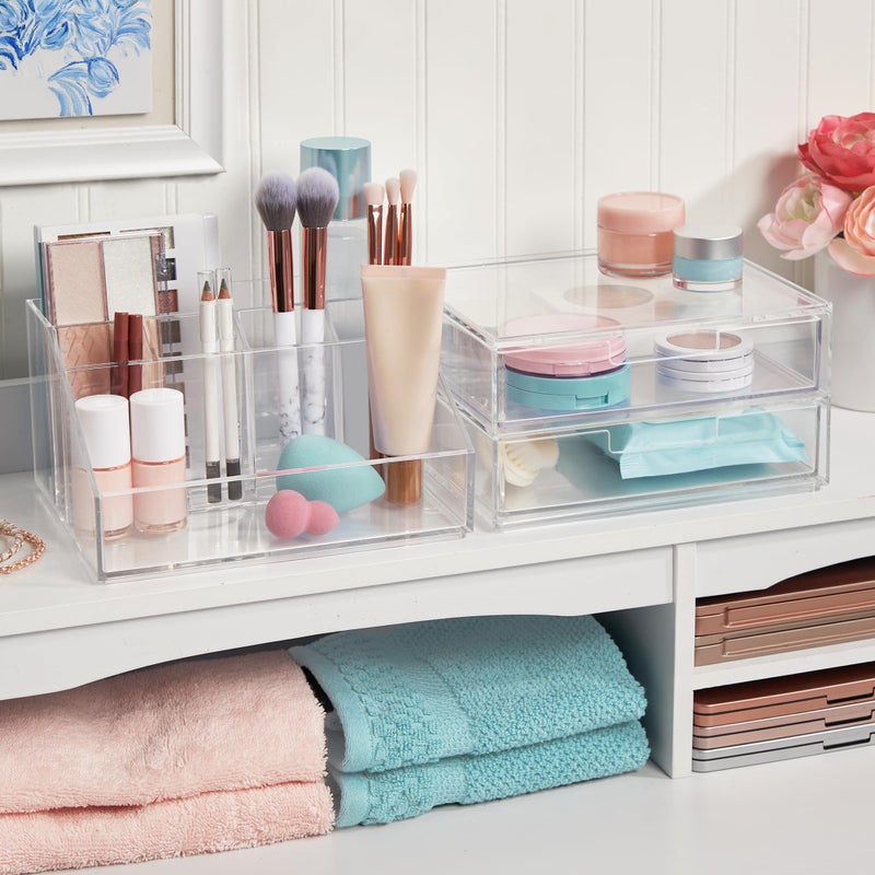 STORi Chloe Stackable Makeup Holder & Drawer Organizer Set, Clear, BPA-Free Plastic, Made in USA, Organize Brushes, Cosmetics & Beauty Essentials - Image 3