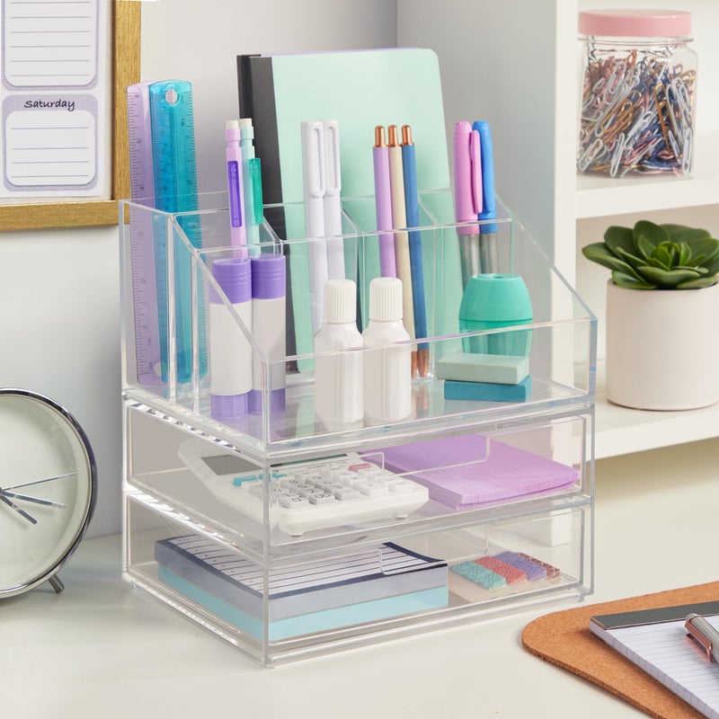 STORi Chloe Stackable Makeup Holder & Drawer Organizer Set, Clear, BPA-Free Plastic, Made in USA, Organize Brushes, Cosmetics & Beauty Essentials - Image 4