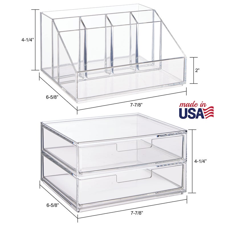 STORi Chloe Stackable Makeup Holder & Drawer Organizer Set, Clear, BPA-Free Plastic, Made in USA, Organize Brushes, Cosmetics & Beauty Essentials - Image 5