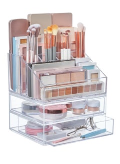 STORi STORi Chloe Stackable Clear Makeup Holder and Double Organizer Drawer Set | Organize Cosmetics and Beauty Supplies | Made in USA  - Image 1