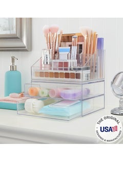 STORi STORi Chloe Stackable Clear Makeup Holder and Double Organizer Drawer Set | Organize Cosmetics and Beauty Supplies | Made in USA  - Image 2