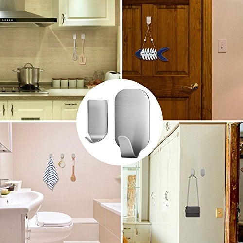 Newraturner Adhesive Hooks, 32-Pack Heavy Duty Wall Hooks Stainless Steel Waterproof Hangers for Kitchen, Bathroom, Bags, Towel, Coat, Keys, Robe, Home, Offices (16 Small + 16 Big) (Hooks - 32p) - Image 3