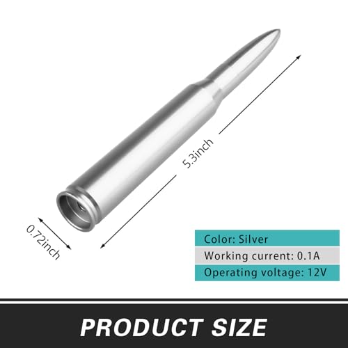 ijuicy 1 PC Car Bullet Antenna, 50 Cal Bullet Antenna, Antenna Topper Replacement, Heavy Duty Pickup Truck Accessories, Fit for GM Chevy Silverado 1500 2500 3500 HD GMC Sierra 1500 2500 3500 (Silver) - Image 2