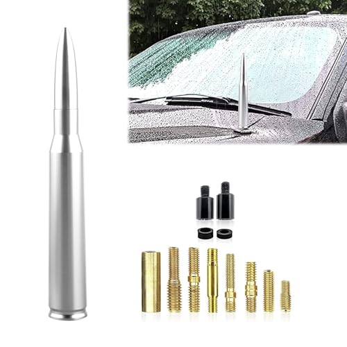 ijuicy 1 PC Car Bullet Antenna, 50 Cal Bullet Antenna, Antenna Topper Replacement, Heavy Duty Pickup Truck Accessories, Fit for GM Chevy Silverado 1500 2500 3500 HD GMC Sierra 1500 2500 3500 (Silver) - Image 1