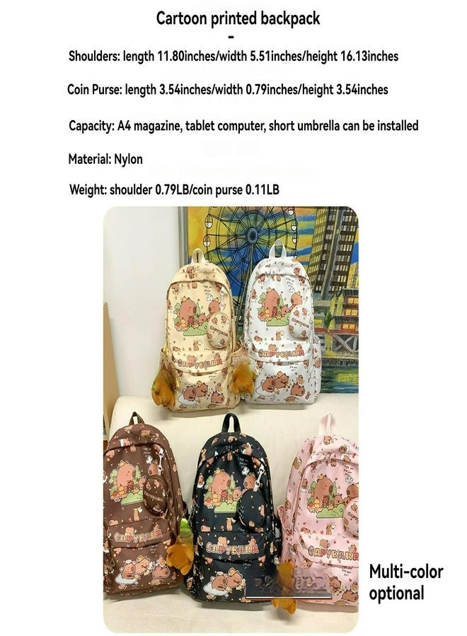 BlingKicks Capybara Fashionable Print Large Capacity Backpack with Pins, Accessories and Coin Purse for Adults Ita Bag (Pink) - Image 2