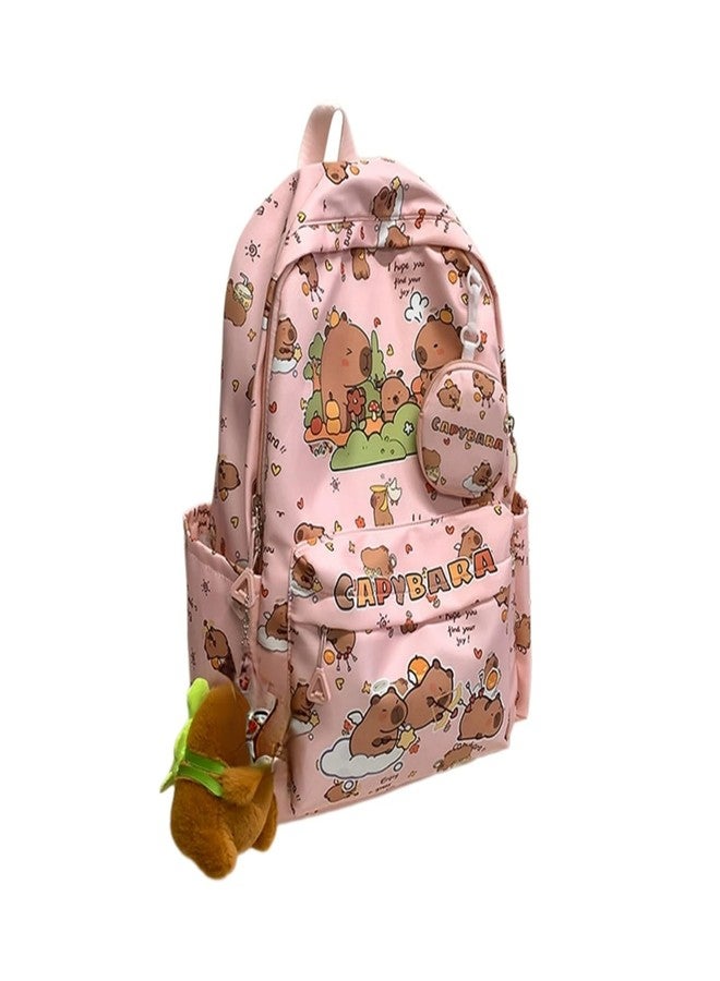 BlingKicks Capybara Fashionable Print Large Capacity Backpack with Pins, Accessories and Coin Purse for Adults Ita Bag (Pink) - Image 1