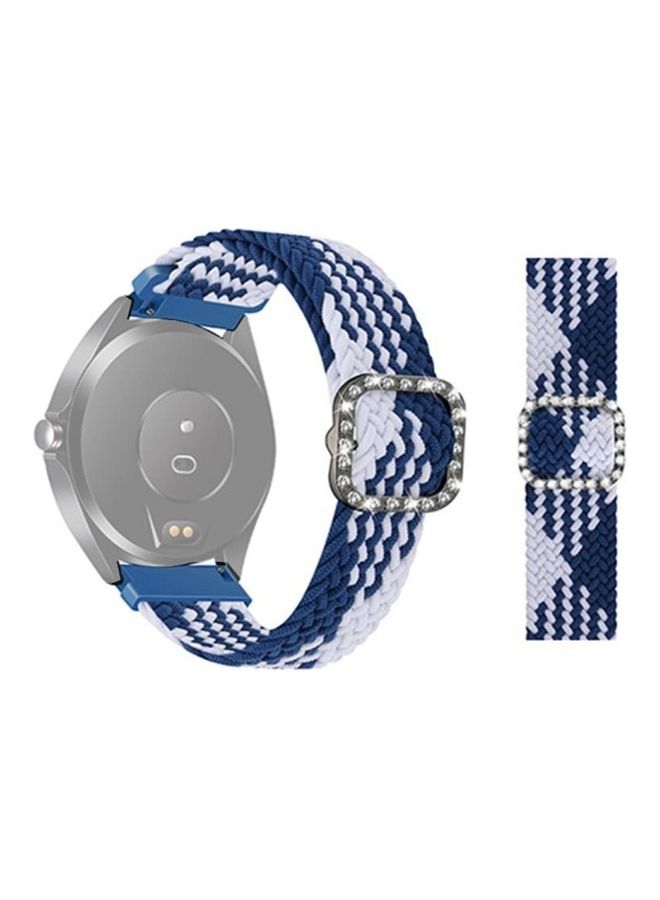إسكدنيا Universal Adjustable Braided Elastic Diamond Buckle Replacement Strap For Garmin Venu/Vivoactive 3 20mm Blue/White - Image 1