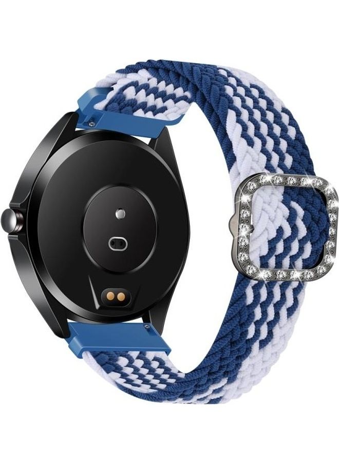 إسكدنيا Universal Adjustable Braided Elastic Diamond Buckle Replacement Strap For Garmin Venu/Vivoactive 3 20mm Blue/White - Image 3