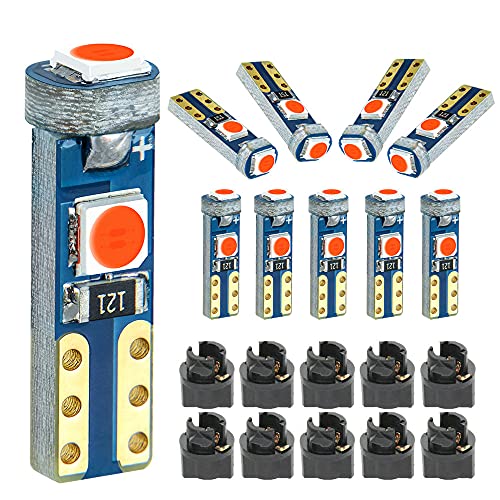 DODOFUN Red T5 37 74 LED Bulb with Twist Lock Socket PC74 PC37 Dashboard Instrument Panel Gauge Cluster Light Pack of 10 - Image 1