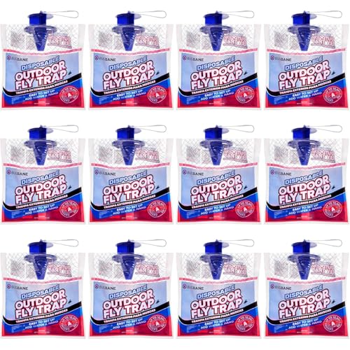BugBane Fly Traps Outdoor Fly Trap for Patio. 12 Non-Toxic Pre-Baited Flies Bags Outdoor Disposable. Hanging Bug Catchers for All Filth Flies Killer for Outside Bug Control in Yard Horse Ranch Trash Can - Image 1