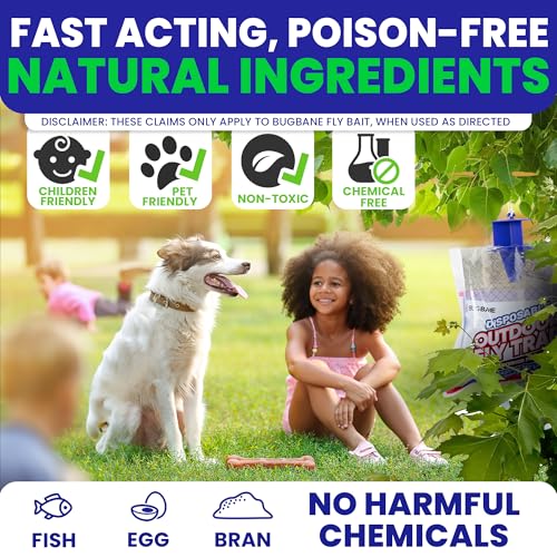 BugBane Fly Traps Outdoor Fly Trap for Patio. 12 Non-Toxic Pre-Baited Flies Bags Outdoor Disposable. Hanging Bug Catchers for All Filth Flies Killer for Outside Bug Control in Yard Horse Ranch Trash Can - Image 4