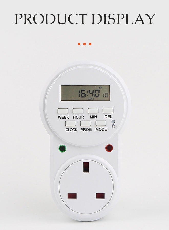 Digital Light Timer Plug, Outlet Timer Socket LCD Display 20 Programmable Switching Programs 24 Hours  7 Days Energy Saving Timer Socket Plug-in Timer for Electrical Appliances