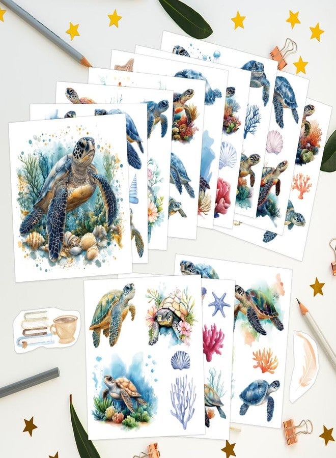 AHANDMAKER 12 Sheets Sea Turtle Rub On Transfer Stickers, Ocean Themed Window Decoration Featuring Turtles Coral, 12 Unique Designs for Turtle Lovers Creative Aquarium Decor, 5.5 x 5.5 Inches - Image 3