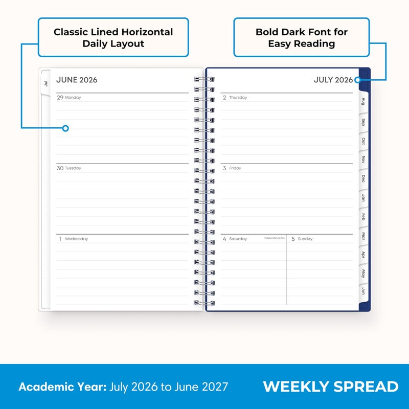Blue Sky 2026-2027 Weekly and Monthly Academic Year Planner Calendar, July 2026 - June 2027, 5" x 8", Flexible Cover, Wirebound, Laminated Tabs, Chanson - Image 3