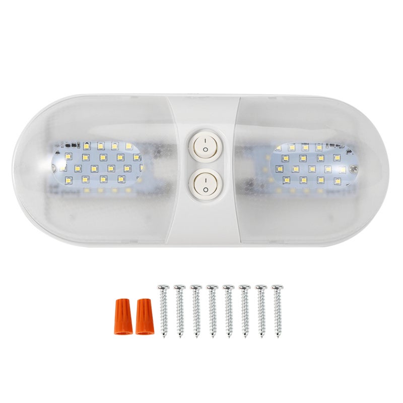 12V Dome Light: 2 Independent LED Lights, 60000+ Hours Lifespan - Wear-Resistant ABS Shell, Energy-Saving 3528 SMD LED Ceiling Lamp for RV, Camper, Boat, Trailer, Car Interior Use - Image 1
