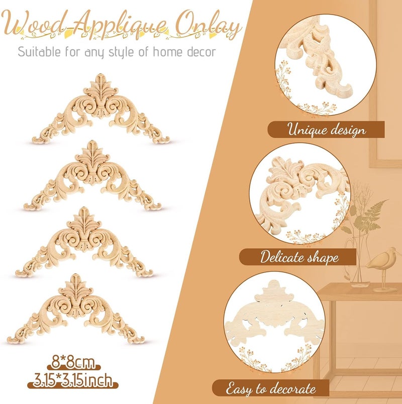 Zikra Wood Appliques Onlays Decorative Wood Applique DIY Wood Appliques and Onlays for Bed Door Cabinet Wardrobe Furniture Decoration(10 Pieces) - Image 3