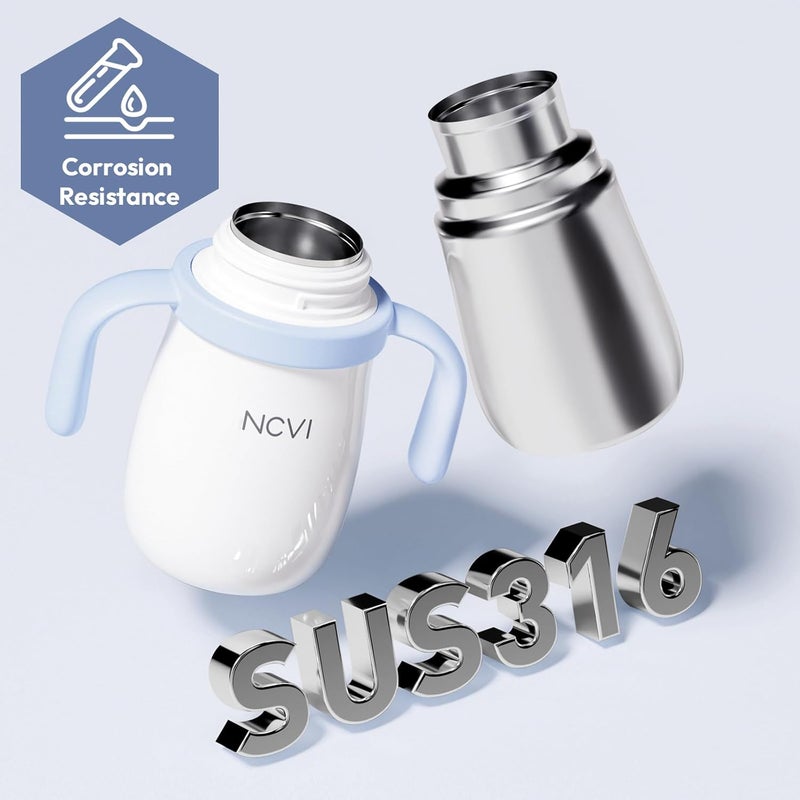 NCVI Kids Stainless Steel Straw Cup for Toddler 13 Years Old Training Tumbler with Straw Spill Proof with Handle Insulated Bottle to Keep Cold Warm for WaterMilkDrink Blue 10floz - Image 3