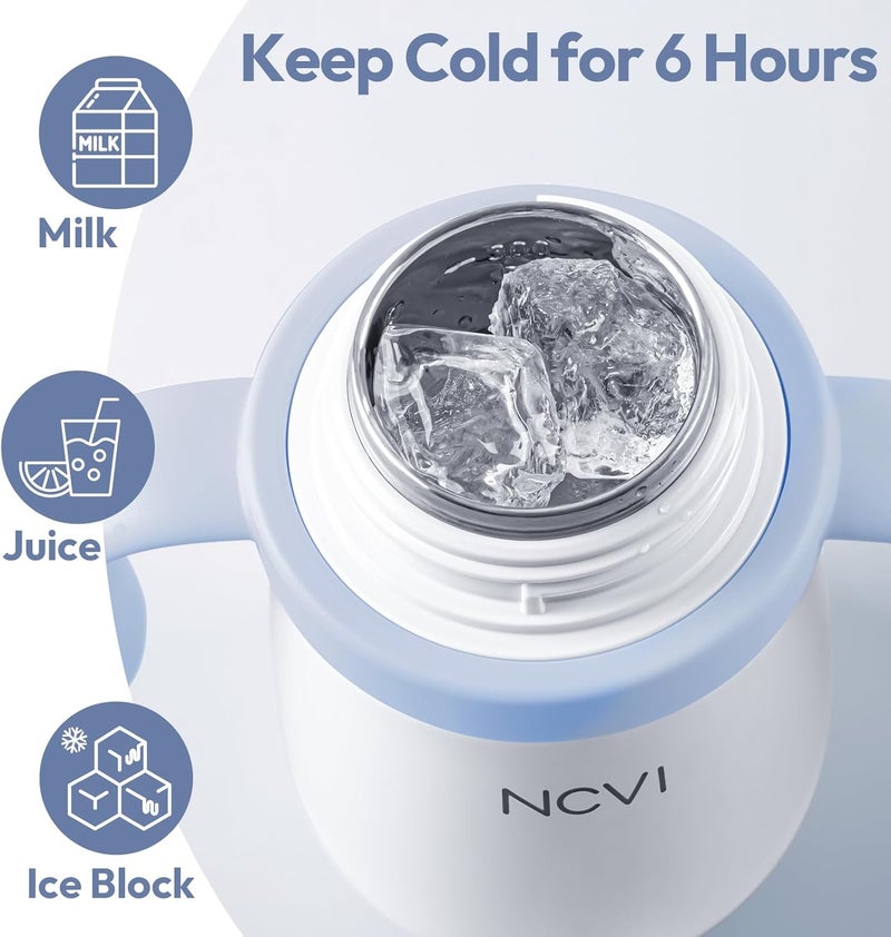 NCVI Kids Stainless Steel Straw Cup for Toddler 13 Years Old Training Tumbler with Straw Spill Proof with Handle Insulated Bottle to Keep Cold Warm for WaterMilkDrink Blue 10floz - Image 2