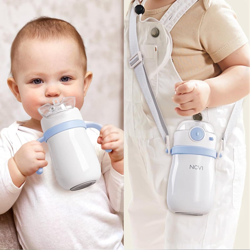 NCVI Kids Stainless Steel Straw Cup for Toddler 13 Years Old Training Tumbler with Straw Spill Proof with Handle Insulated Bottle to Keep Cold Warm for WaterMilkDrink Blue 10floz - Image 4