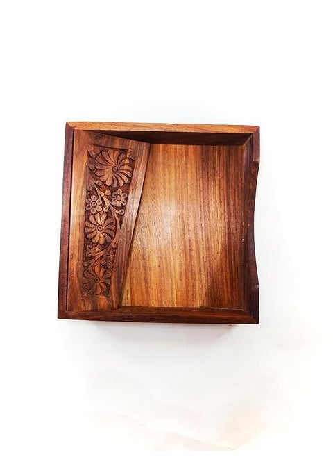TEAKOPUR Sheesham Wood Hand Carved Square Napkin Holder Tissue Paper Towel Holder for Dining Table Dcor Napkin Holder Dispenser for Kitchen Restaurant Office Home Table Decor Item Size 20205 cm