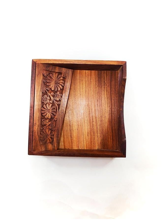 TEAKOPUR - TEAKOPUR Sheesham Wood Hand Carved Square Napkin Holder Tissue Paper Towel Holder for Dining Table Dcor Napkin Holder Dispenser for Kitchen Restaurant Office Home Table Decor Item Size 20205 cm - Image 1