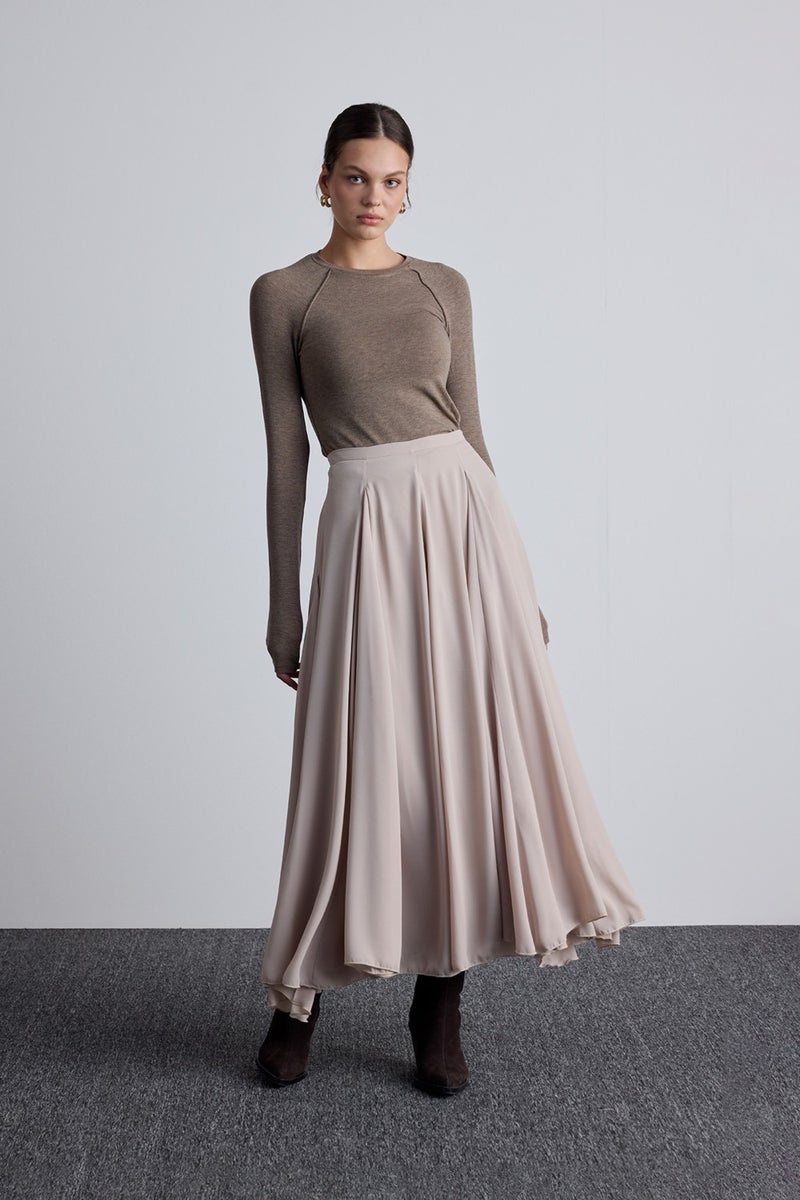 Manuka Flounce Wide Skirt Beige  - Image 4