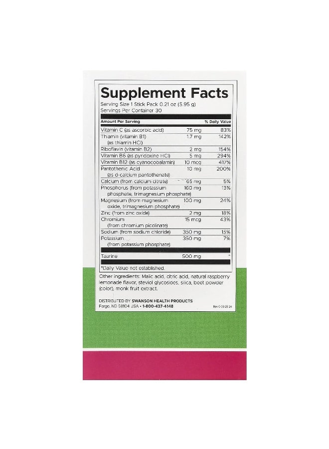 Swanson, Simply Hydrate, Electrolyte Hydration Mix, Raspberry Lemonade, 30 Stick Packs, 0.21 oz (5.95 g) Each - Image 2