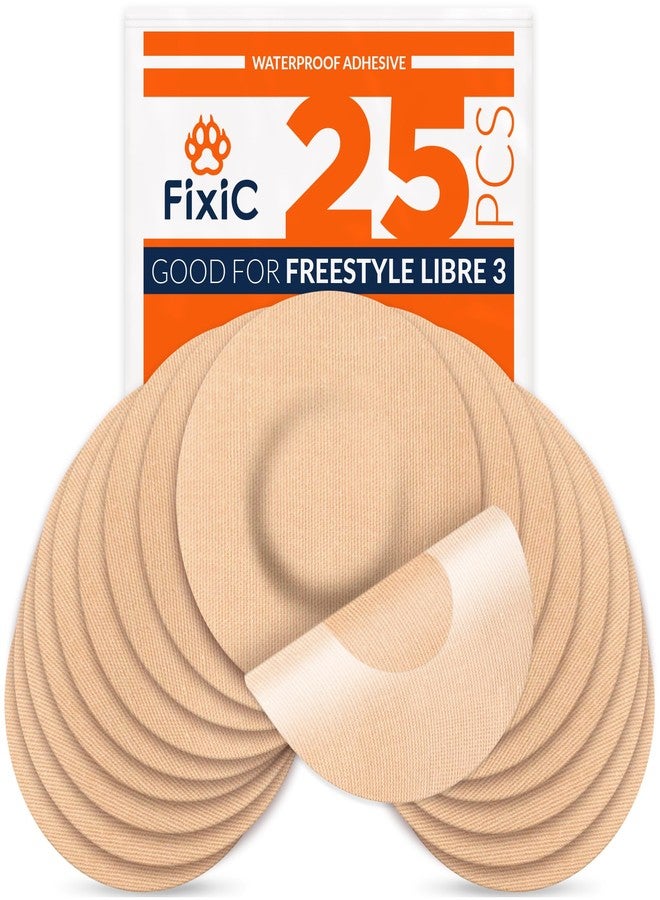 Fixic Libre 3 Sensor Covers - 25 Pack Small Size - Perfect Freestyle Adhesive Patches for Libre 3 & Plus Sensors - No Glue in the Center - Pre-Cut Back Paper - The Best Fixation for Your Sensor! (Tan) - Image 1