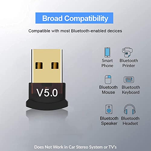 Careflection || Wireless Bluetooth Mini Dongle Adapter V5.0 Bt Audio Receiver Supports Pc Computer Windows MAC iOS Desktop Laptop Mouse Keyboard Printers Headsets Speakers (Black) - Image 2