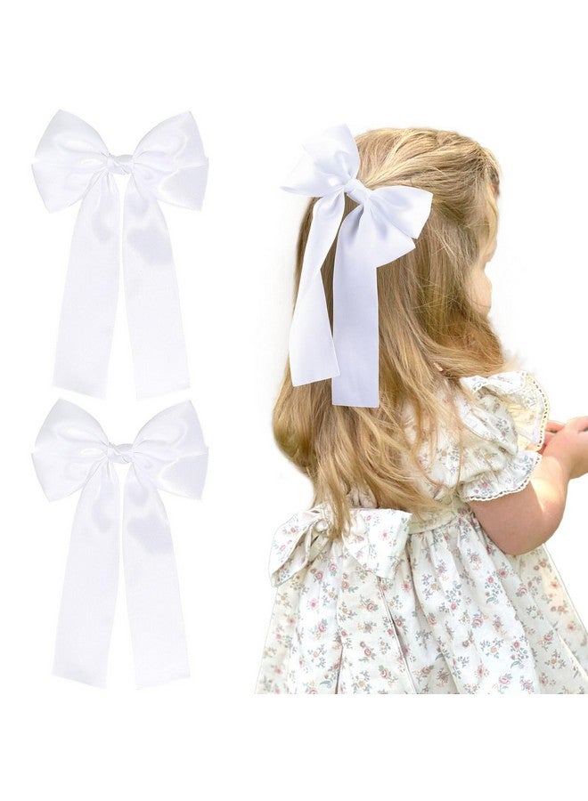 NCMAMA 2Pcs Hair Bows For Girls Hair Clip White Silk Hair Bow Ribbon Hair Accessories For Women Toddlers Infant Teens Kids - Image 1