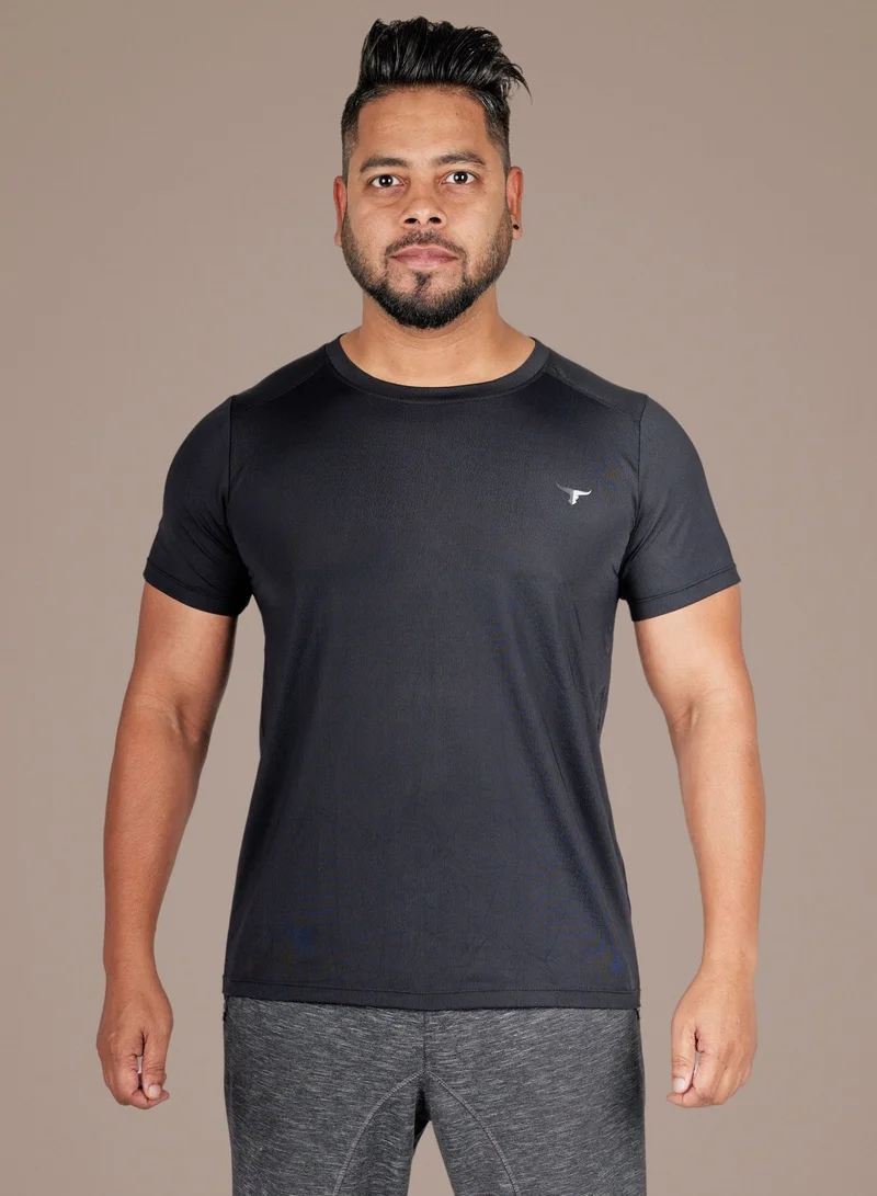 ثوجفيت تي شيرت رجالي بأكمام قصيرة للتمرين بقصة ضيقة - أسود