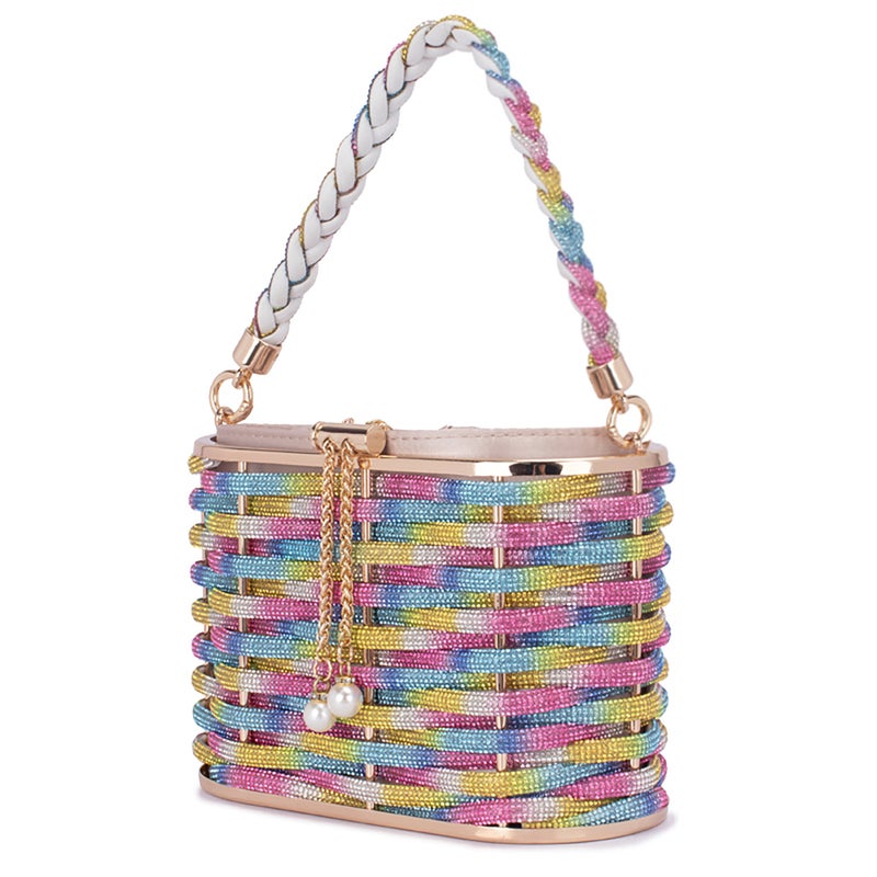 Export Fashion Light Luxury Rhinestone Woven Basket Bag Ladies Dinner Wedding Elegant Handbag Shoulder Crossbody Bag - Image 4