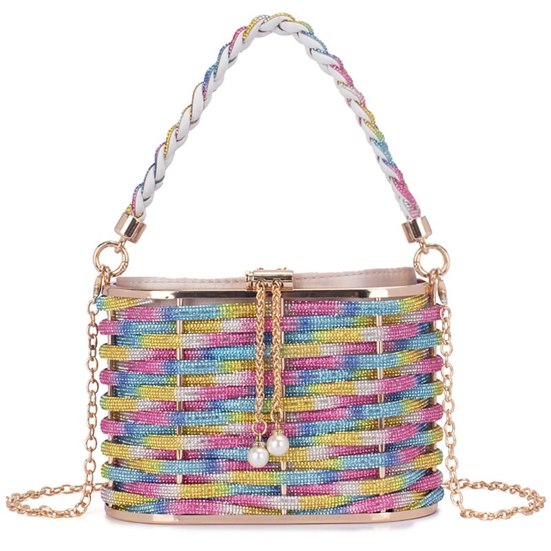 Export Fashion Light Luxury Rhinestone Woven Basket Bag Ladies Dinner Wedding Elegant Handbag Shoulder Crossbody Bag - Image 1