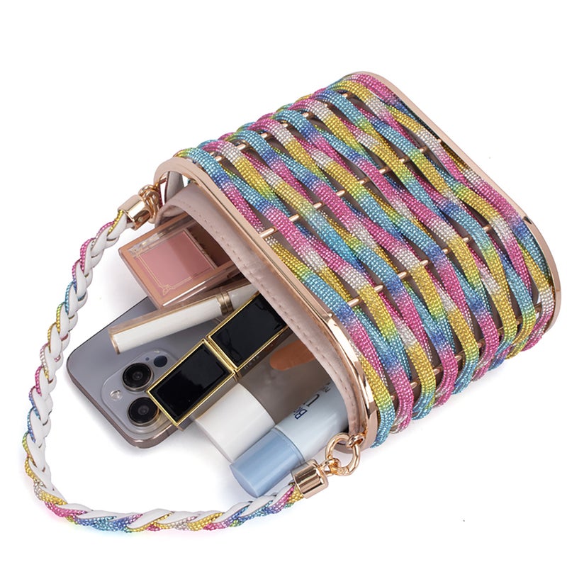 Export Fashion Light Luxury Rhinestone Woven Basket Bag Ladies Dinner Wedding Elegant Handbag Shoulder Crossbody Bag - Image 5