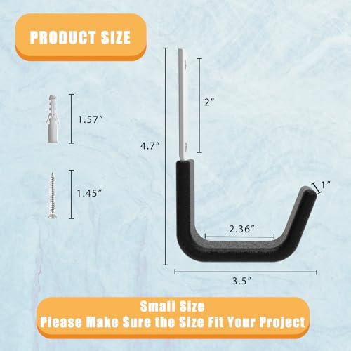 Juformin Heavy Duty Utility Hooks for Storage Wall Mount,Garage Wall Hooks for Hose, Bike, Ladder, Chainsaw, Leaf Blower Hanger (8 Small) - Image 2