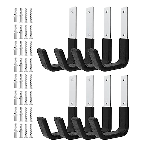 Juformin Heavy Duty Utility Hooks for Storage Wall Mount,Garage Wall Hooks for Hose, Bike, Ladder, Chainsaw, Leaf Blower Hanger (8 Small) - Image 1