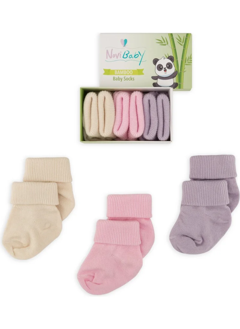 Novibaby 3-Piece Bamboo Newborn Baby Socks I Sweet I 0-6 Months