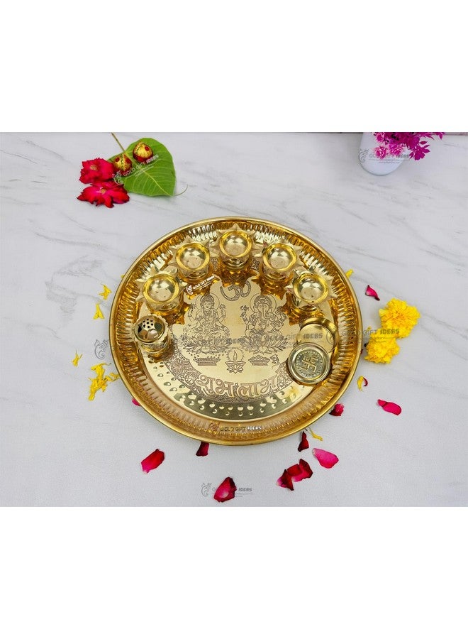 GoldGiftIdeas أفكار هدايا ذهبية مجموعة صينية لاكشمي غانيش بوجا آرتي من النحاس 12 بوصة للهدايا، صينية بوجا زخرفية، مادة بوجا للهدايا، صينية بوجا نحاسية لاحتفال ديوالي، هدية زفاف - Image 3