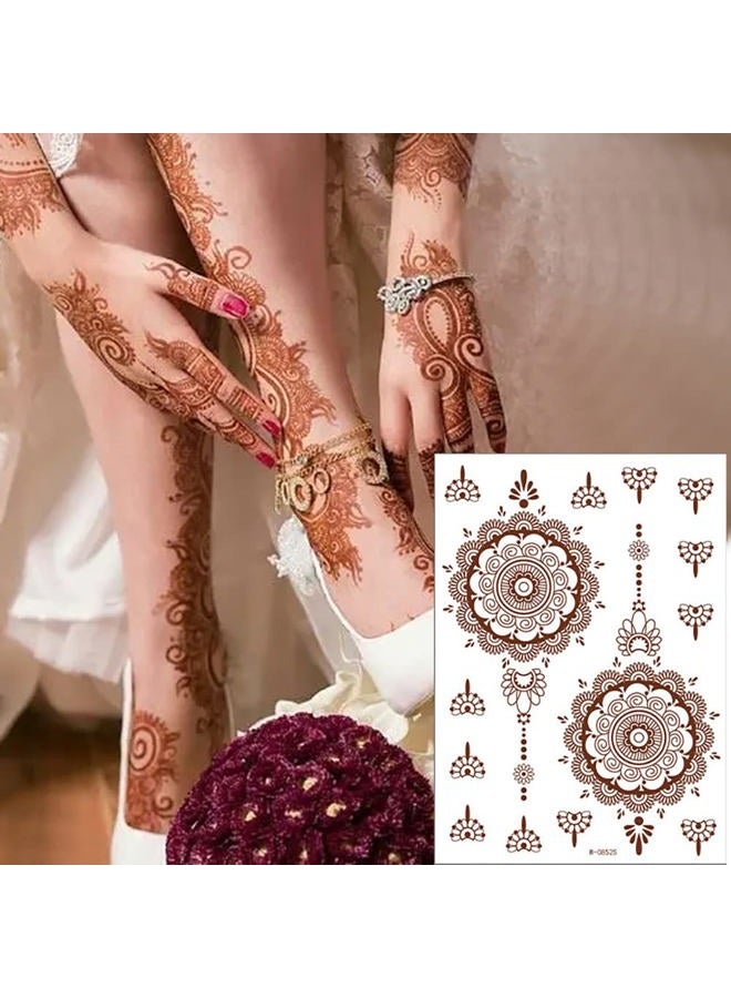 AIUPUOC Brown Temporary Tattoo Stickers 8 Sheets Henna Stickers Exquisite Lace Mandala Waterproof Fake Tattoos stickers Parties Decoration Suppliers Flower Design for Women Arm Legs Body Art Party Decorations - Image 1