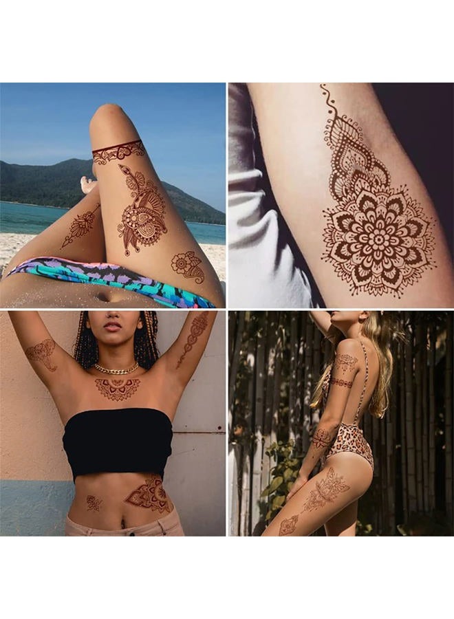 AIUPUOC Brown Temporary Tattoo Stickers 8 Sheets Henna Stickers Exquisite Lace Mandala Waterproof Fake Tattoos stickers Parties Decoration Suppliers Flower Design for Women Arm Legs Body Art Party Decorations - Image 5